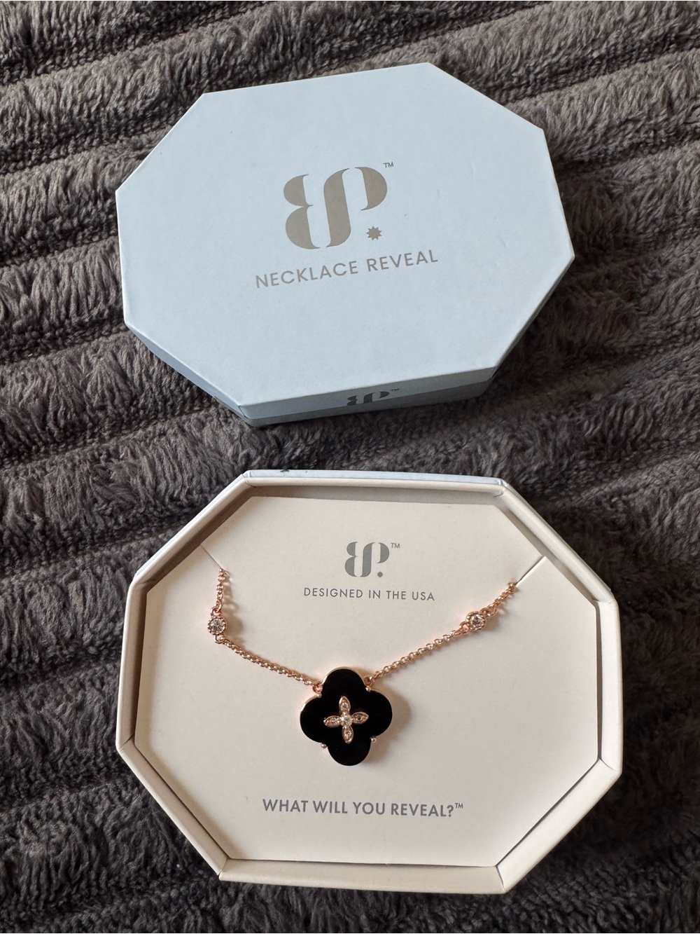 Rose Gold Necklace with Black Clover Pendant